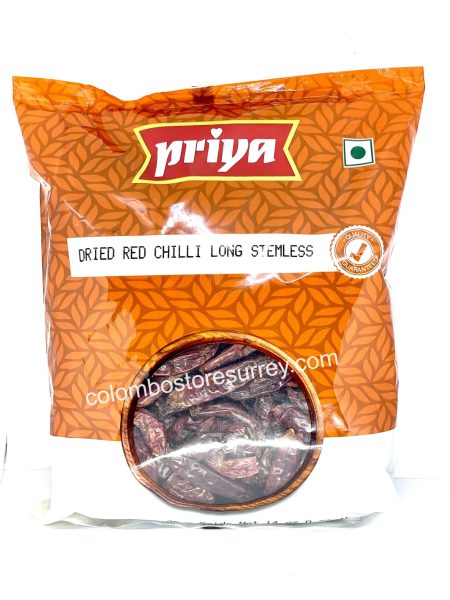 Priya Dried Chili Long Stemless 400g